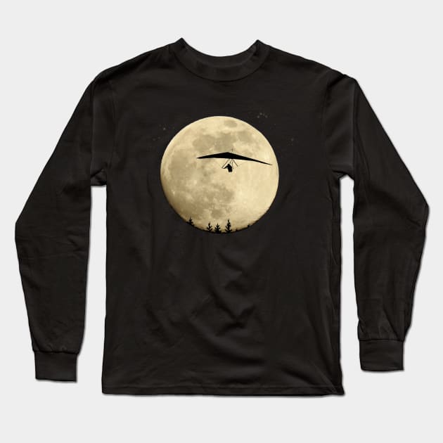 Hang gliding full moon at night flight with stars Long Sleeve T-Shirt by BurunduXX-Factory